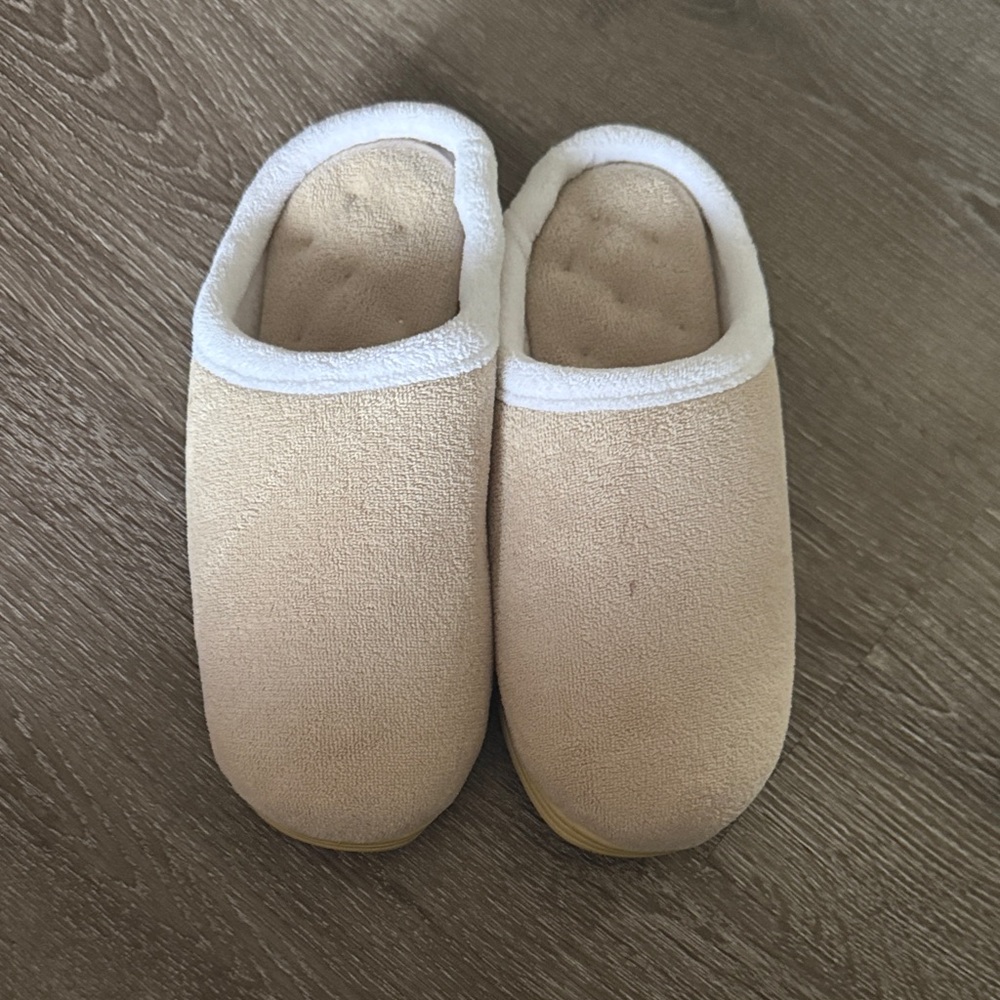 Cozy Tan Slippers with White Trim